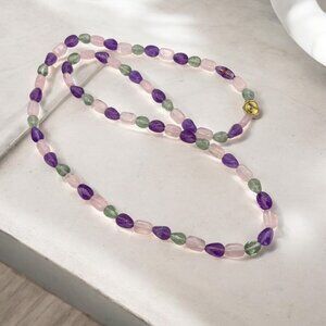 Tourmaline Impressions Beaded Necklace Translucent Purple Green Necklace